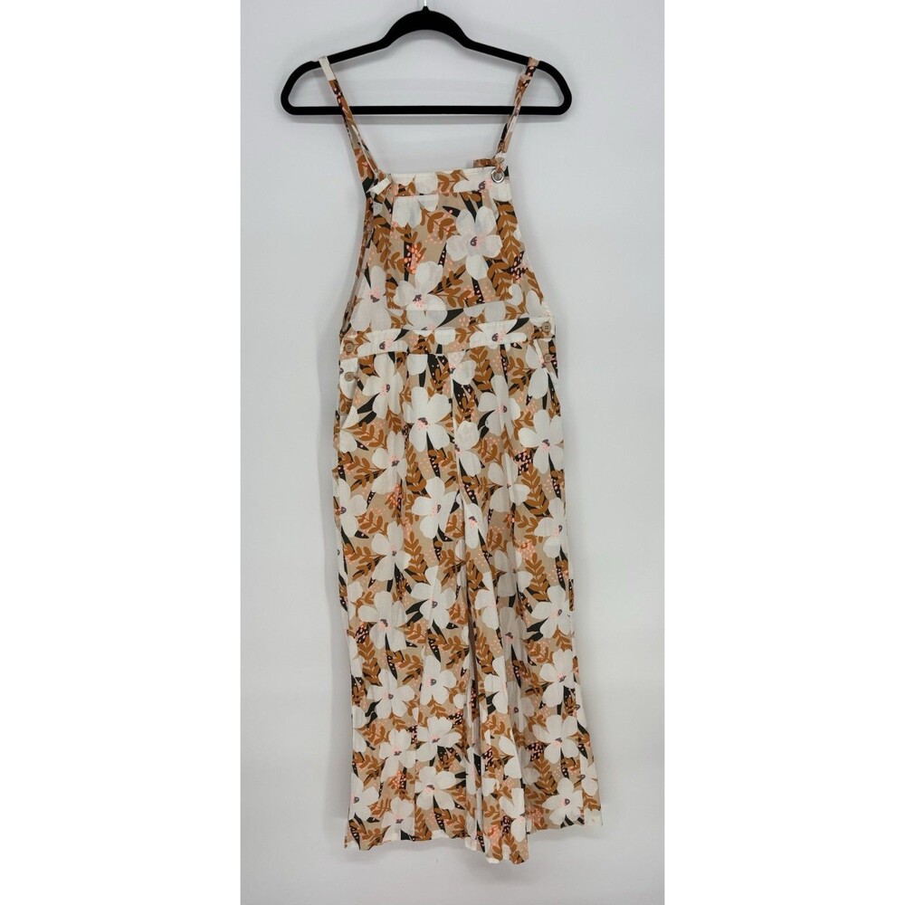 &Merci Floral Overalls Jumpsuit Women’s L 100% Cotton Wide Leg Boho Pockets
